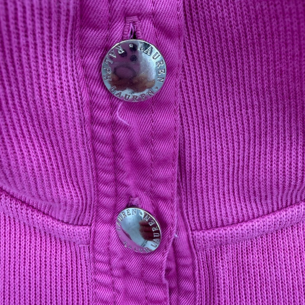 Lauren Ralph Lauren Pullover Women PM Pink Cotton Snap Neck Ribbed Knit Pullover - Picture 3 of 7